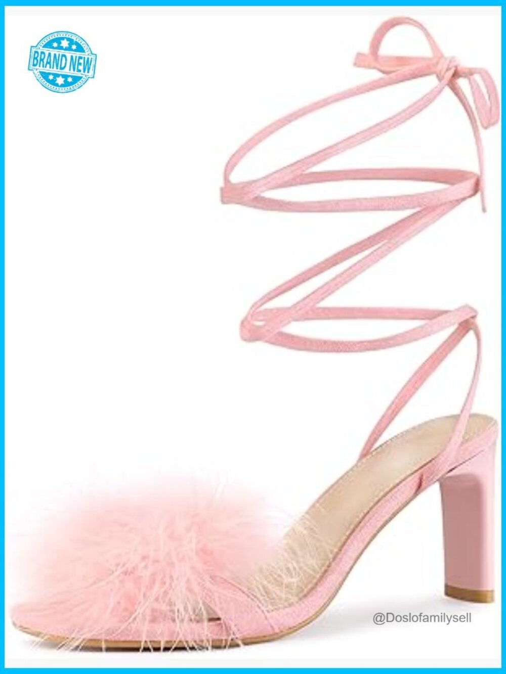Faux Fur Slingback Block Heels Lace Up Chunky Sandals Elegant Evening Party